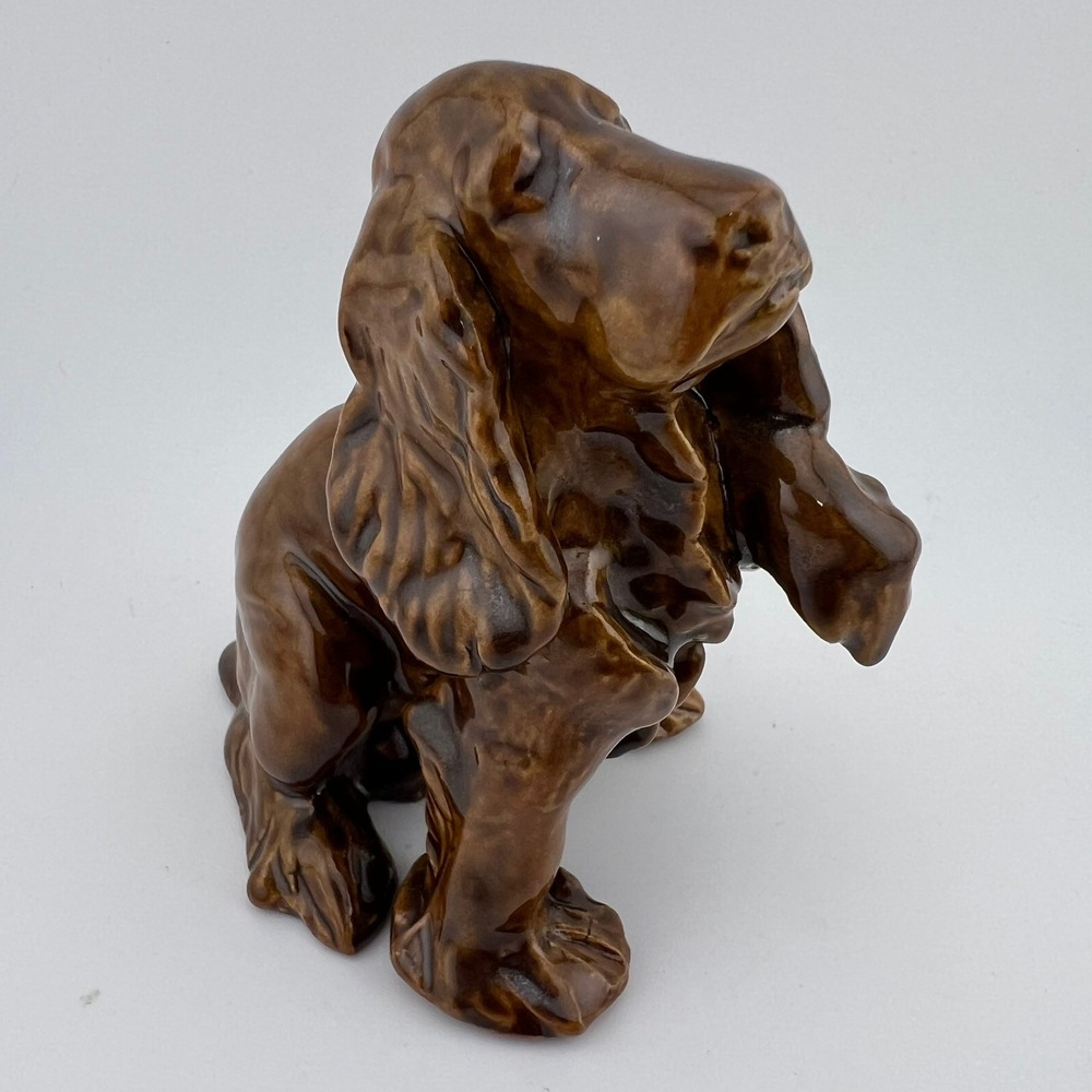 Rookwood‎ Pottery Dog Figurine 1987 Brown Glaze Spaniel Hound Paw Mark